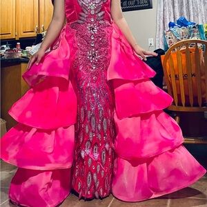 Vibrant Fuchsia Layered Prom Dress